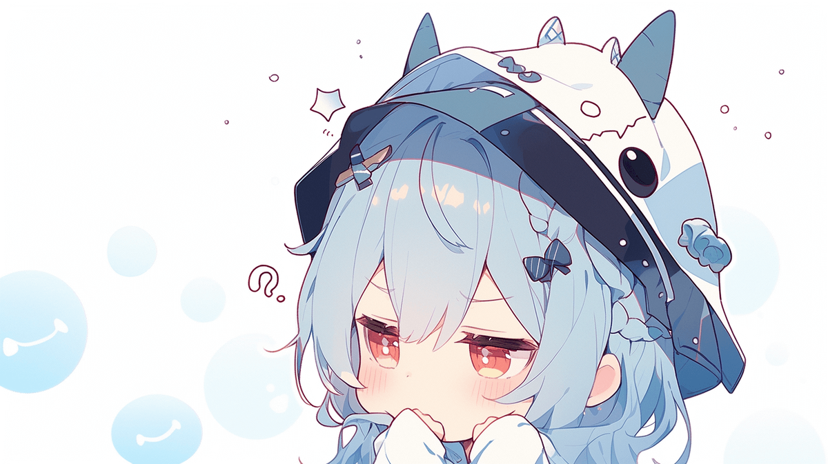 疑問に思っているちびキャラの女の子