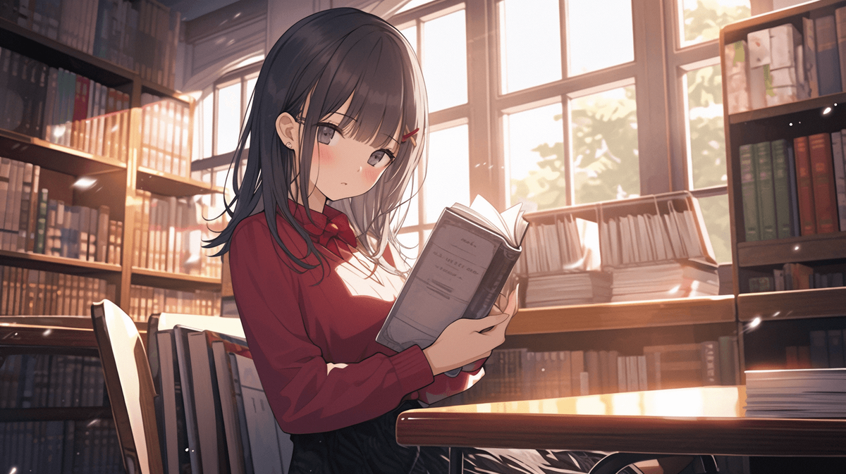 本を読んでいる黒髪の女の子