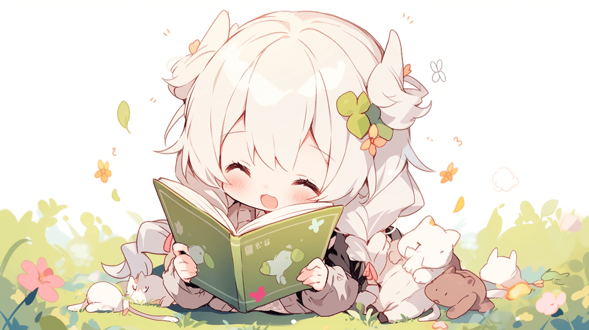 本を読んでいるちびキャラの女の子