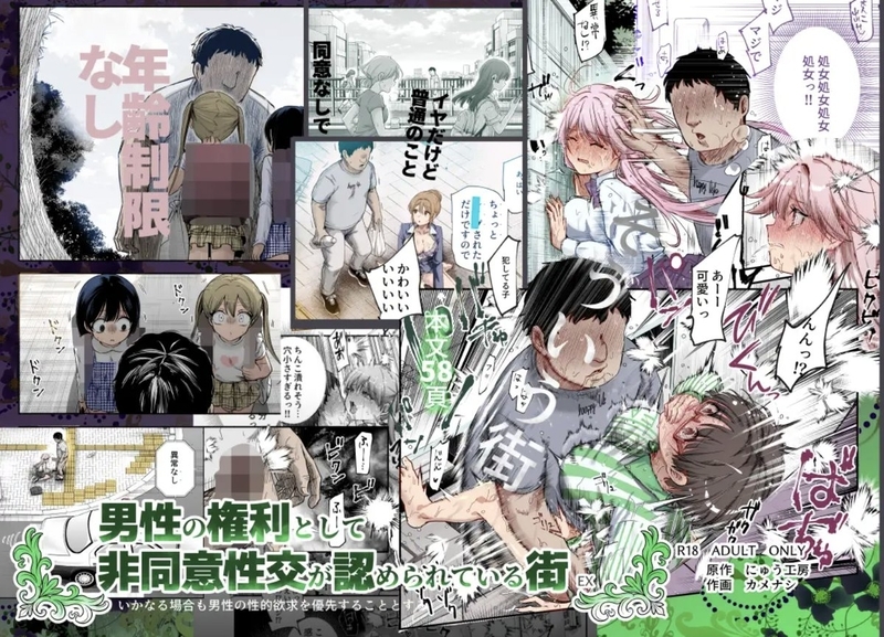 同人誌・男性の権利として非同意性交が認められている街EX・イラスト