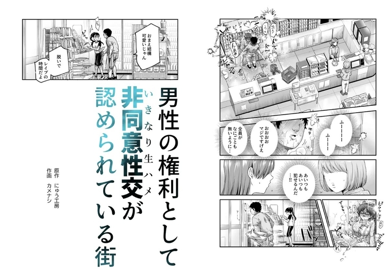 同人誌・男性の権利として非同意性交が認められている街EX・イラスト