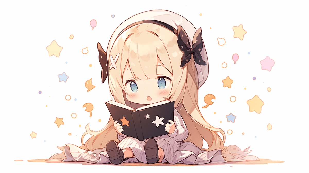 本を読んでいるちびキャラの女の子