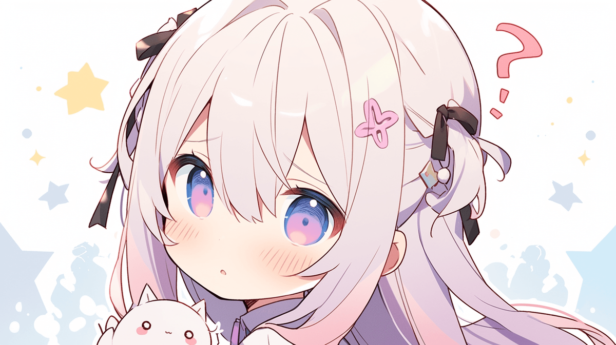疑問に思っているちびキャラの女の子