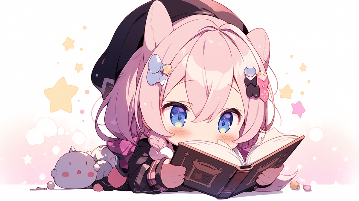 本を読んでいるちびキャラの女の子