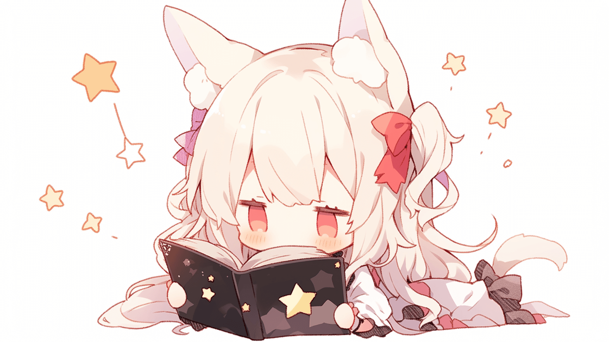 本を読んでいるちびキャラの女の子