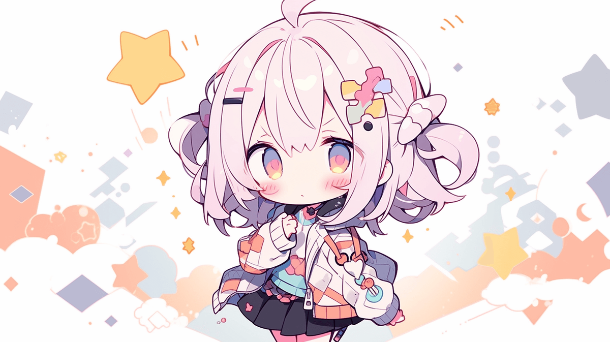 疑問に思っているちびキャラの女の子