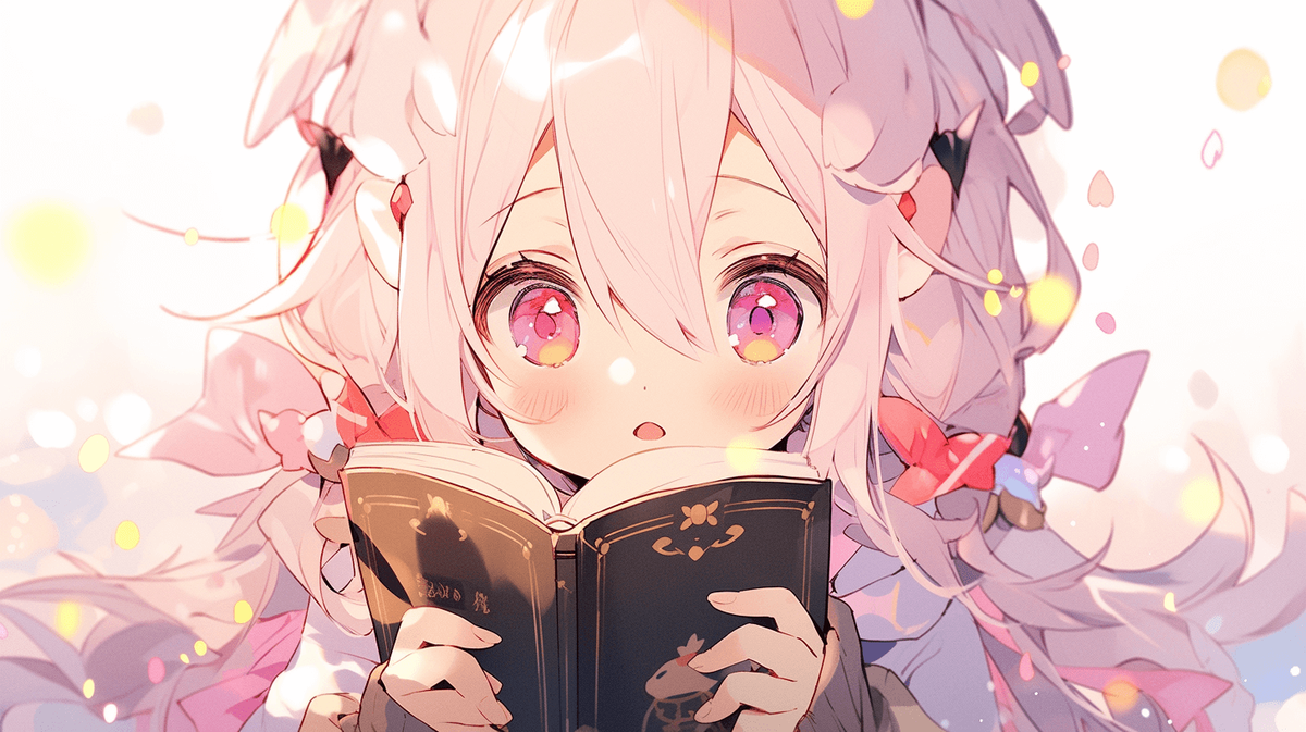 本を読んでいるちびキャラの女の子