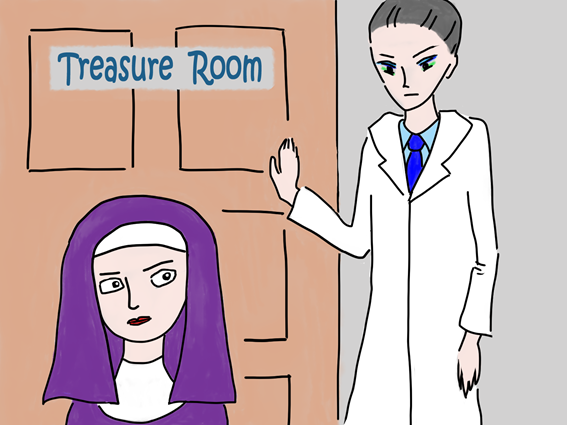 画像　院長室の校長先生と山本先生