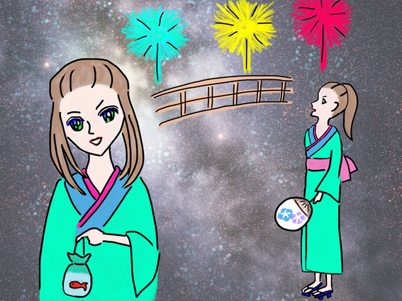 画像　隅田川の花火に出掛けたサキ