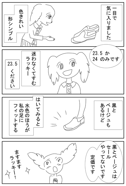画像　マンガ　ゴアテックスの水色銀色の靴