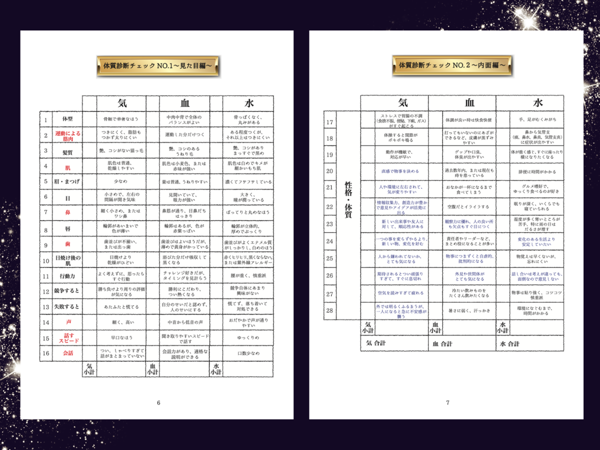 気血水体質診断チェックシート