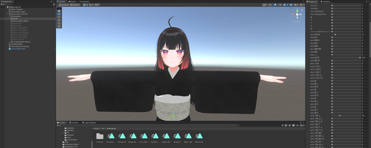 桔梗ちゃん本体のBlendshapeを設定している様子