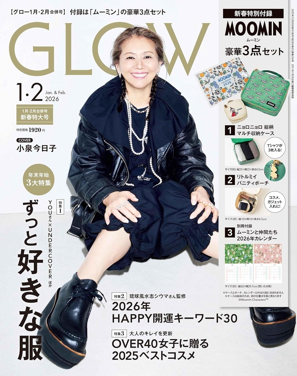 GLOW 2026年 1・2月合併号 MOOMIN ポーチ＆カレンダー 付録画像