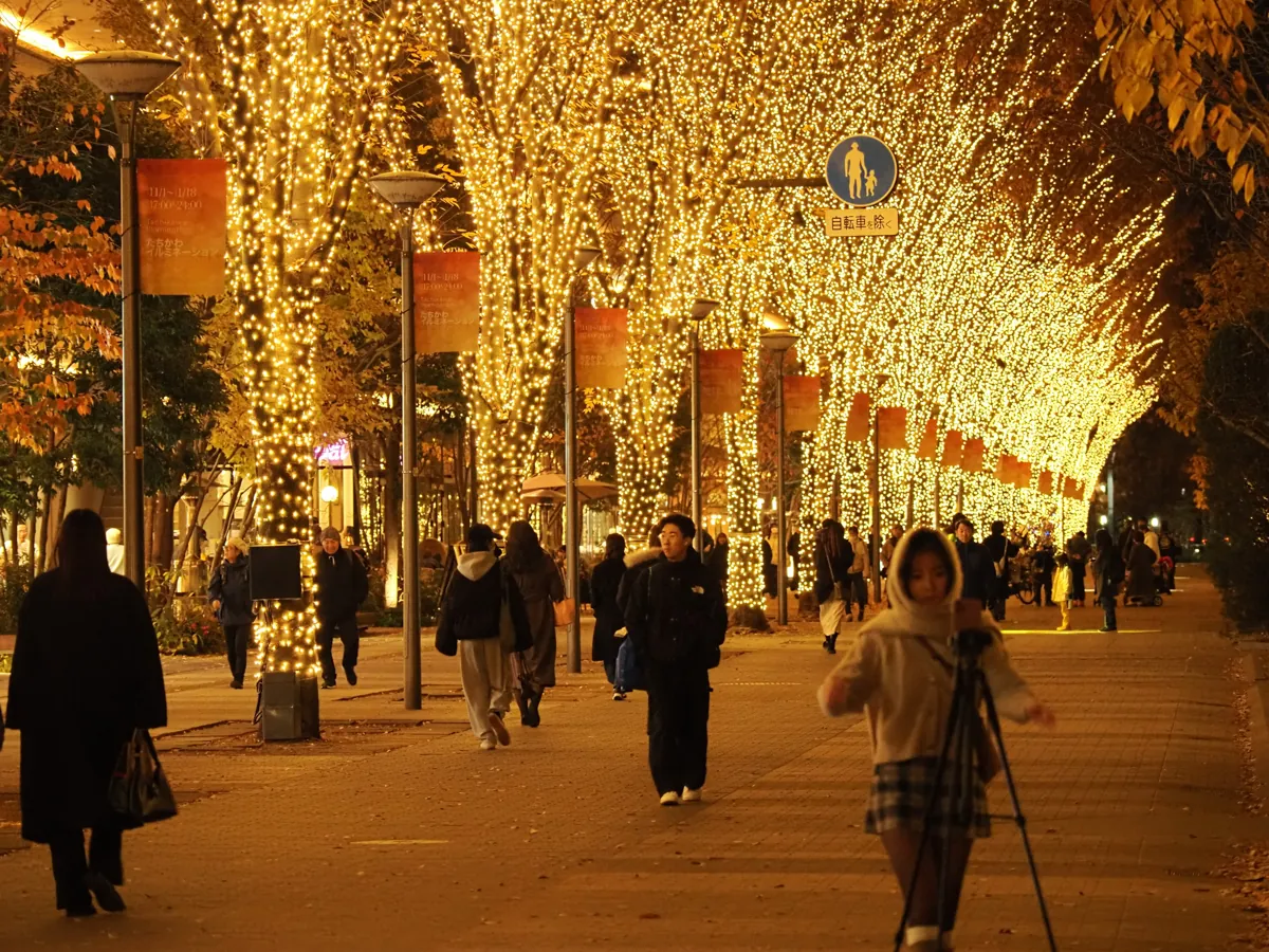 OM-1 12-100mm PRO望遠で撮影した立川イルミネーションの圧縮効果