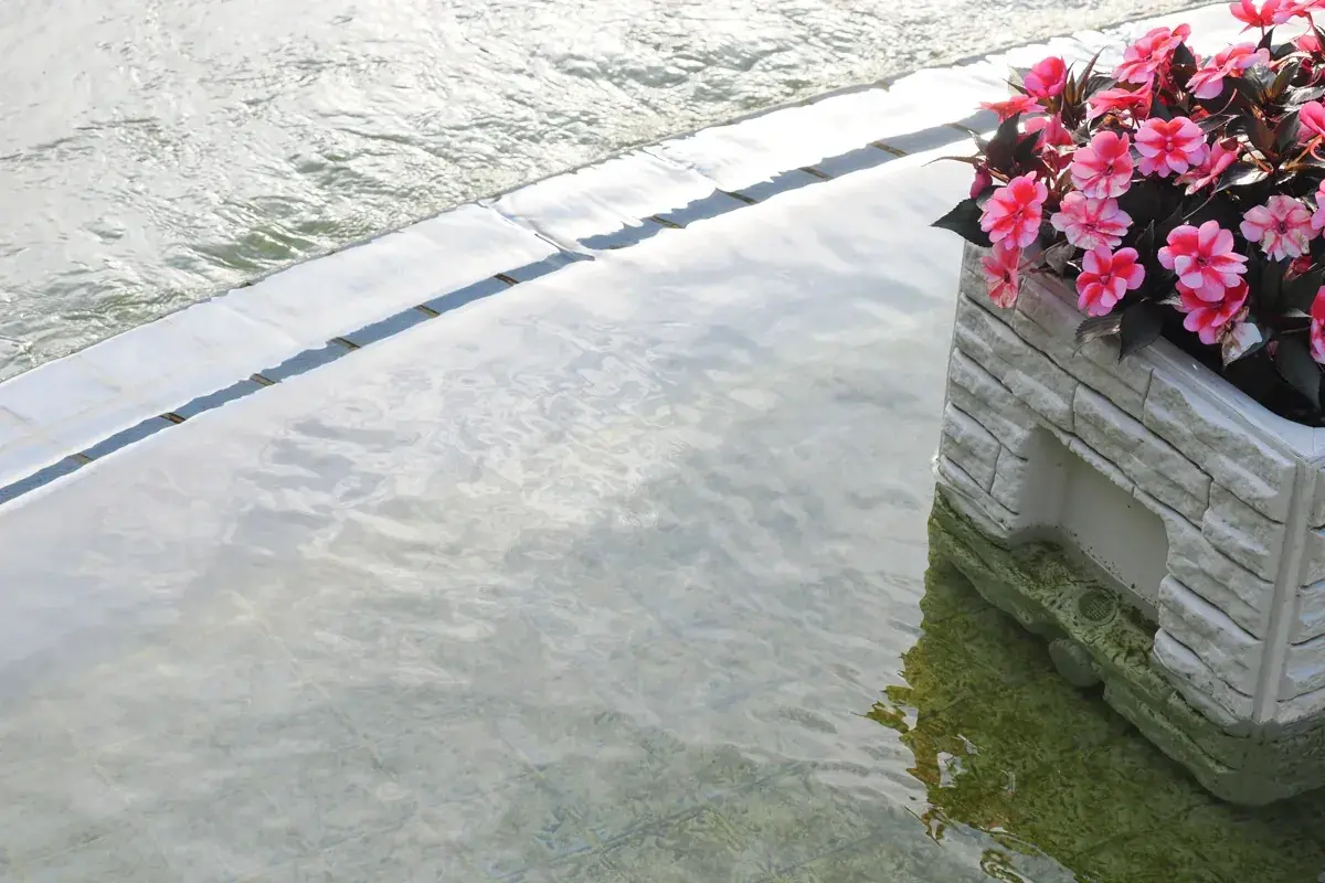 CPLフィルター効果なし。水面反射が強く、水中のタイルが見えない