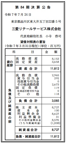 三愛リテールサービス決算