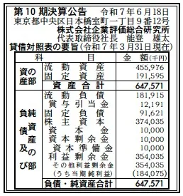 企業評価総合研究所決算