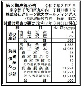 グリーン電力ホールディングス決算