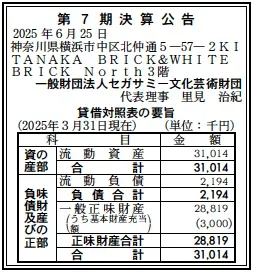 一般社団法人セガサミー文化芸術財団決算