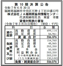 JA福岡県協同情報センター決算