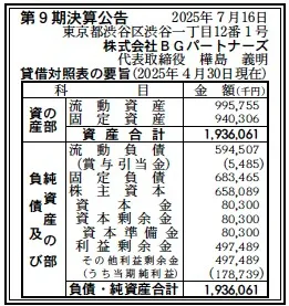 BGパートナーズ決算