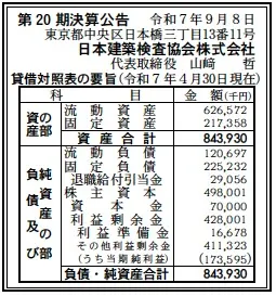 日本建築検査協会決算