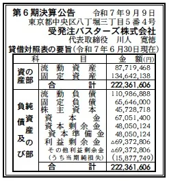 受発注バスターズ決算