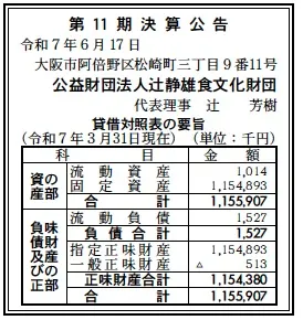 公益財団法人辻静雄食文化財団決算