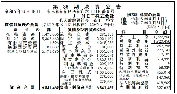 J-NET決算