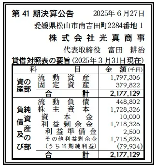 光真商事決算