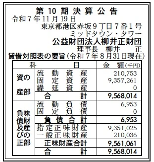 公益財団法人柳井正財団決算