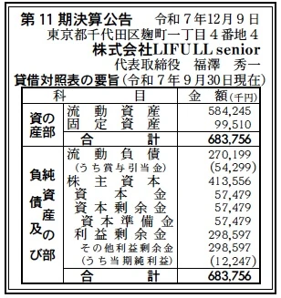 LIFUL senior決算