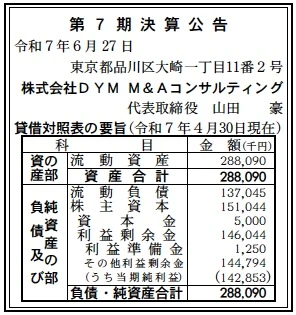 DYM・M&Aコンサルティング決算