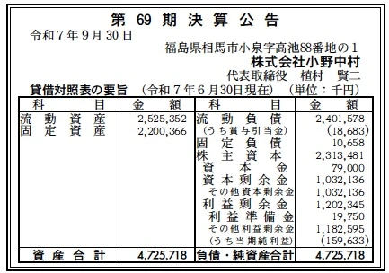 小野中村決算