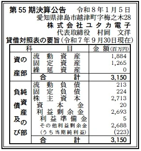 ユタカ電子決算
