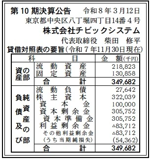 チビックシステム決算