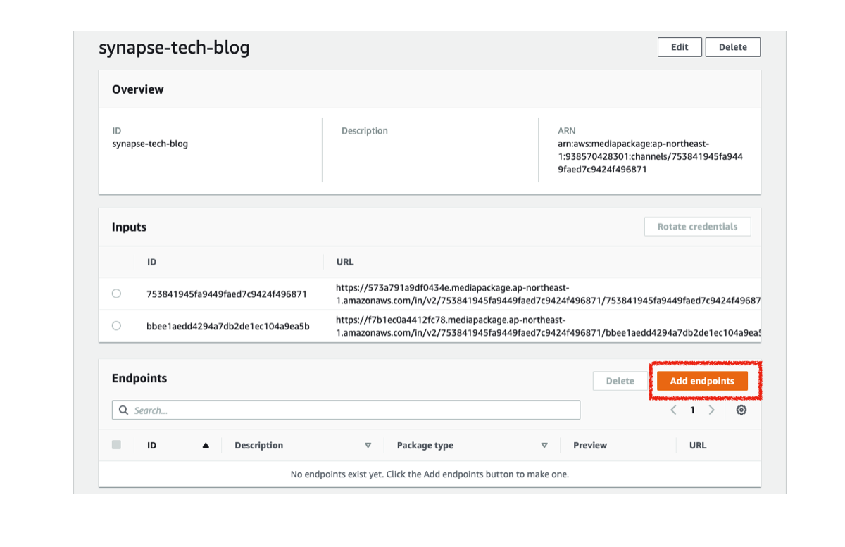 MediaPackageのEndpointの追加