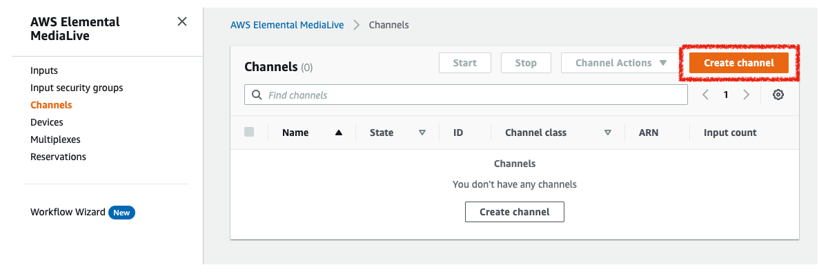 MediaLiveのChannelの作成