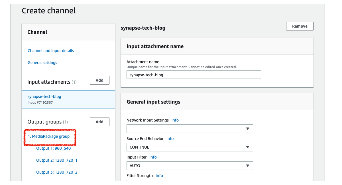 MediaLiveのChannelのOutput groupsの編集