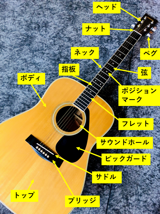 ギター 各部名称 ネック ヘッド フレット サドル ブリッジ