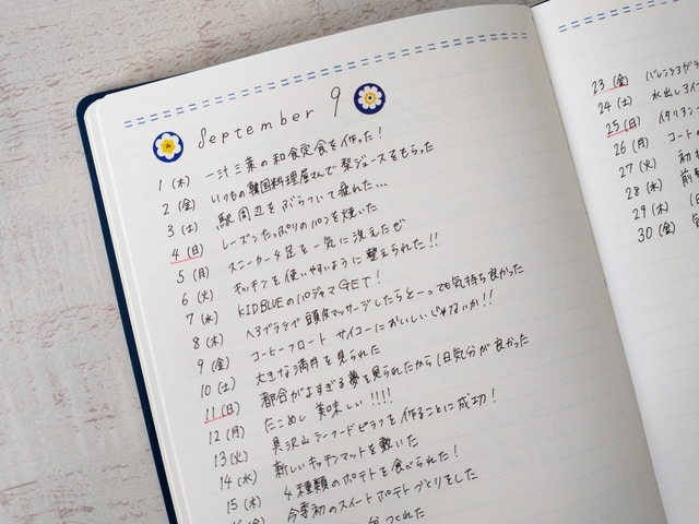 手帳のメモページ　一行日記