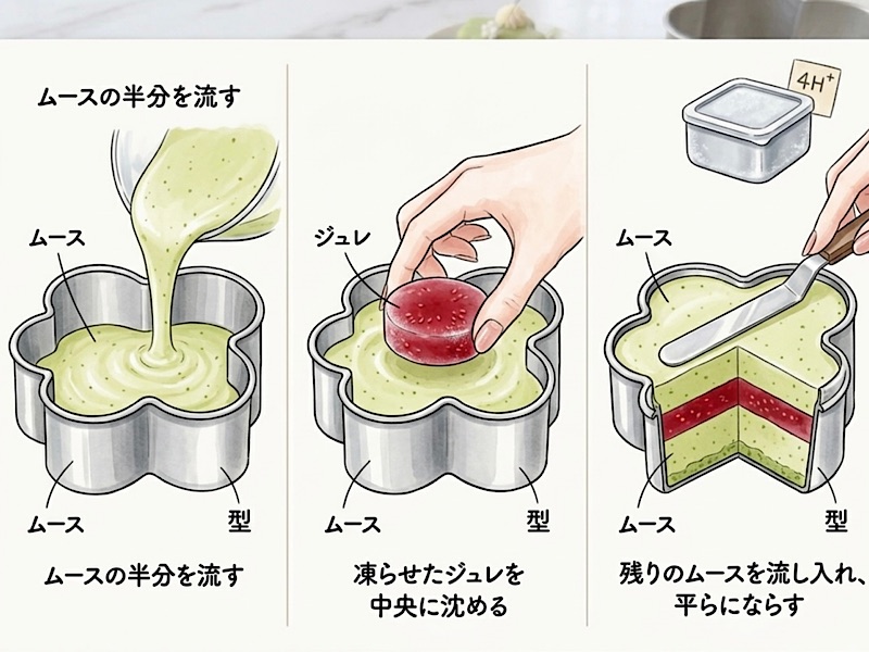 レシピ お菓子 ケーキ スイーツ 北欧食器 ARABIA Apila プレートとコーヒーカップ＆ソーサー Pistachio & Raspberry Mousse
