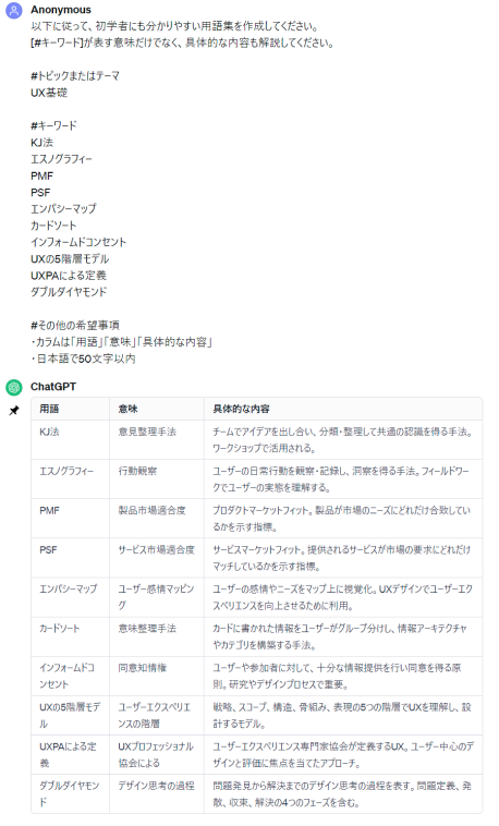 ChatGPT活用例「用語集の自動作成」