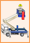 ◆中型屈折伸縮高所作業車　作業中イラスト