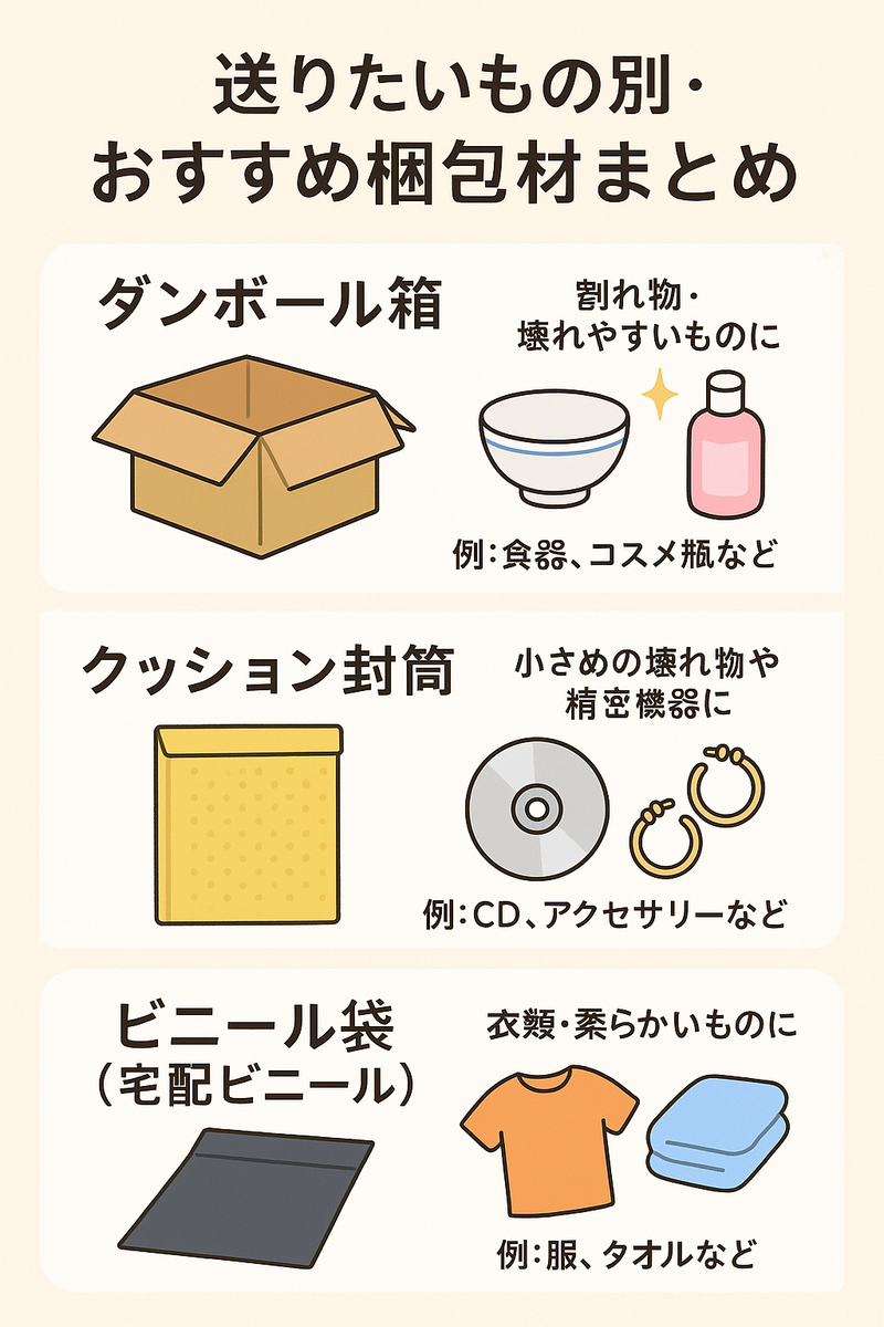 梱包資材のまとめ段ボールクッション封筒袋