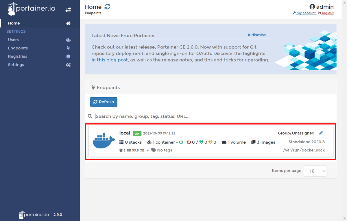 コンテナの概要が表示された画像