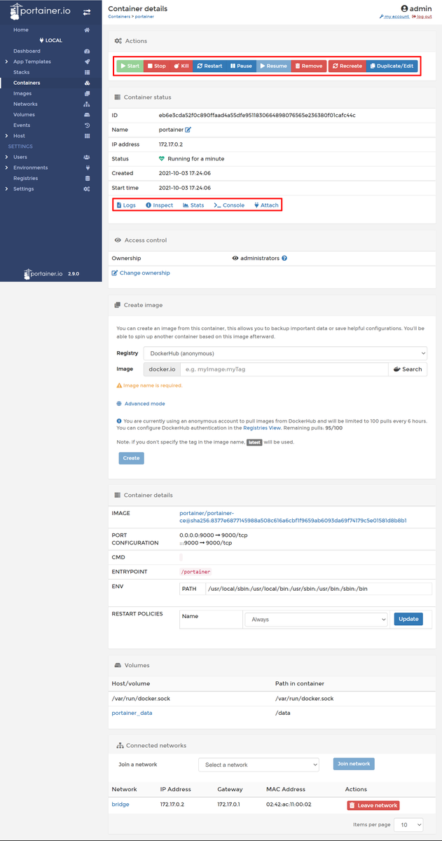 Portainerの詳細を表示する画像