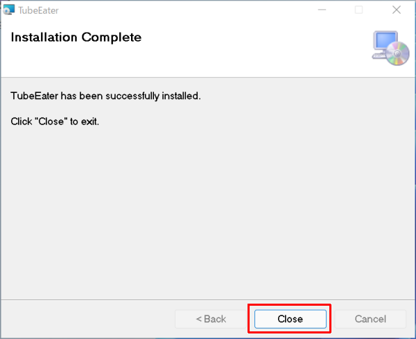 TubeEater インストールが完了した画面