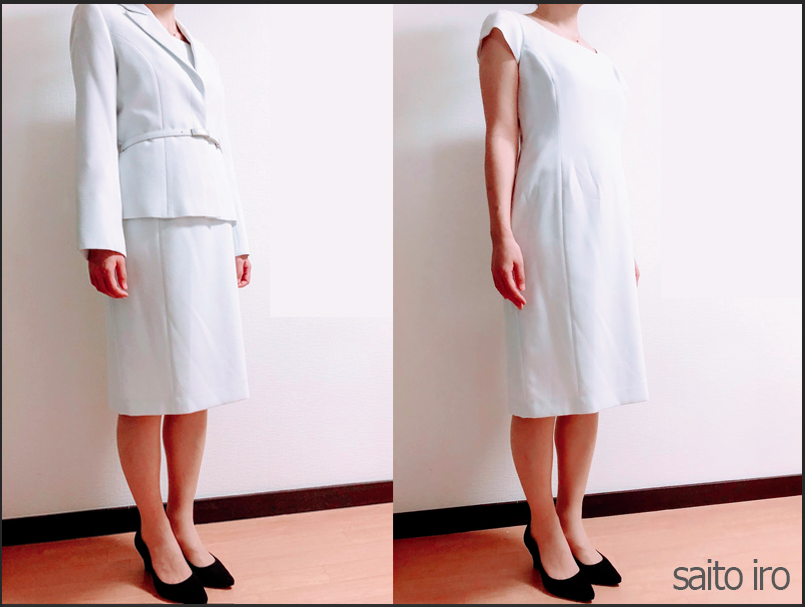 白ワンピースと白ジャケットスーツ