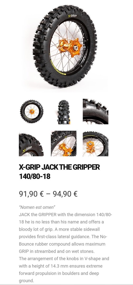 ジャックザグリッパー　X-GRIP 140/80-18 新品 X-GRIP JACK the GRIPPER 140/80-18 - RD-xgrip
